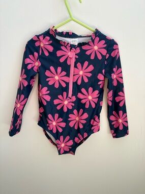 CARTER’S Floral Rash Guard Swimsuit 2T Pink Navy Zip UV 🌸